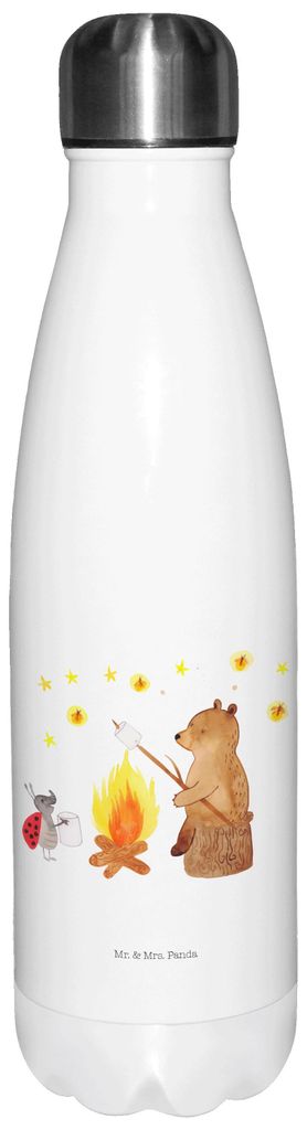 Mr. & Mrs. Panda Sportflasche Bär & Marienkäfer Lagerfeuer - Weiß - Geschenk, Teddy, Thermosflasche, Trinkflasche, Wasserflasche, edelstahl, tri...