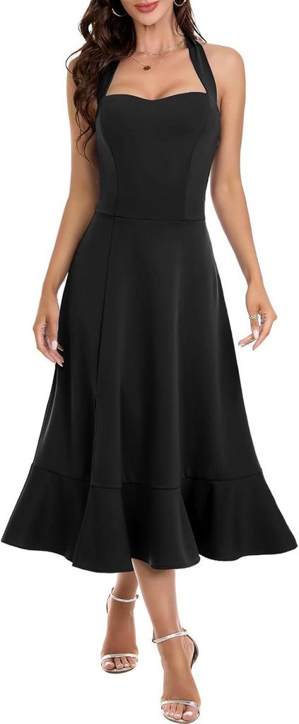 Elegantes Cocktailkleid Anlasskleid A-Linien Form Schwarz M