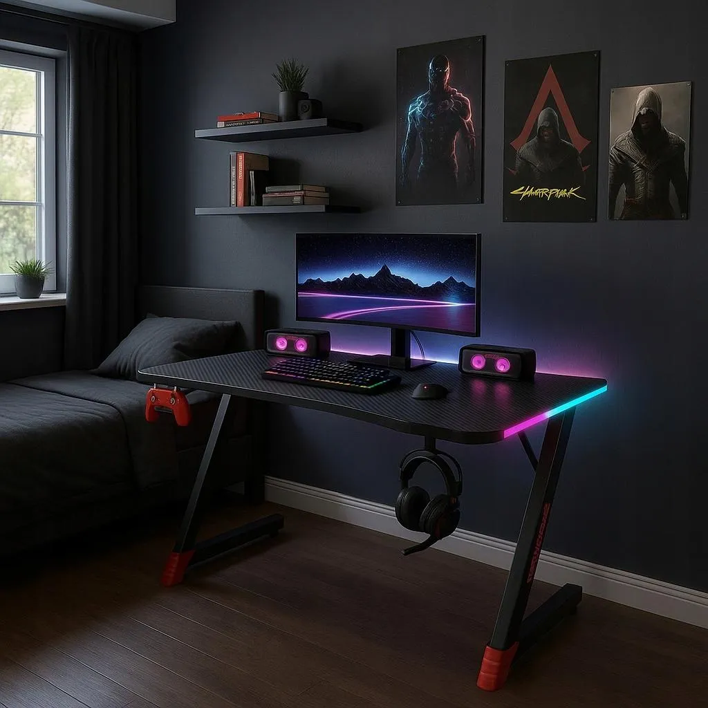 Scrivania da Gioco Nera 140x60 Ekspand - LED RGB e Design Ergonomico - 6