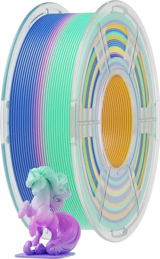 3D-Drucker-Filament - PLA 1 kg Spule - Rainbow Farbwechsel alle 100 g - Druckgeschwindigkeit 50–200 mm/s - Düsentemperatur 200–240°C - Heizbe...