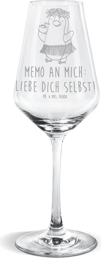 Mr. & Mrs. Panda Weißwein Glas Pinguin Kokosnuss - Transparent - Geschenk, Weißweinkelch, Urlaub, Kelch, Hawaii, Weinglas Für, Aloha, wein