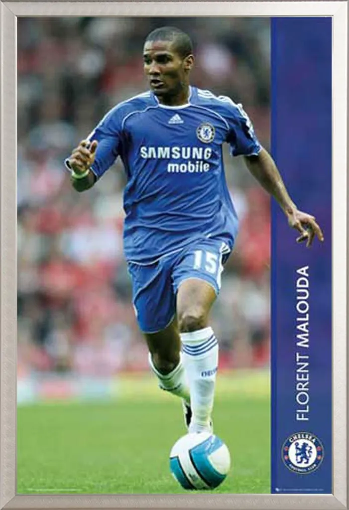 Tableau de Foot Chelsea Florent Malouda Cadre Aluminium Argenté 61x91