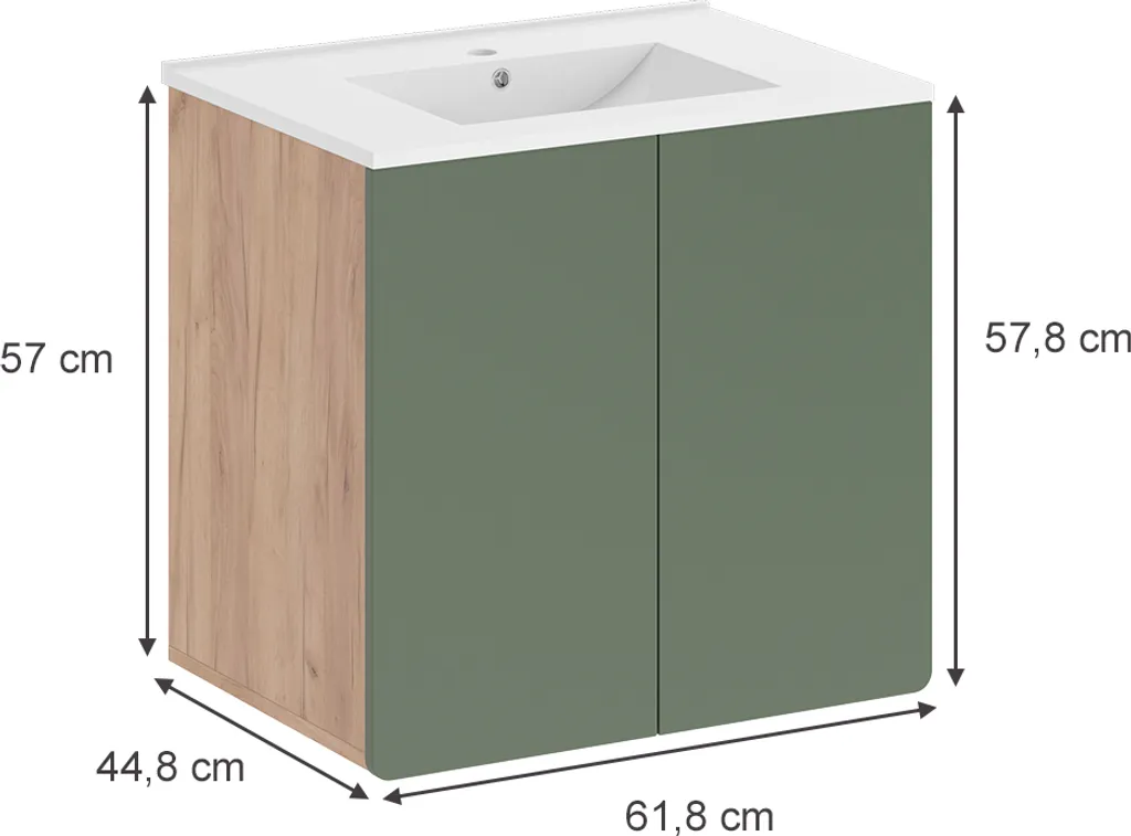 Meuble sous vasque Izan Vicco bicolore Vert et Chêne pour salle de bain chic - 2