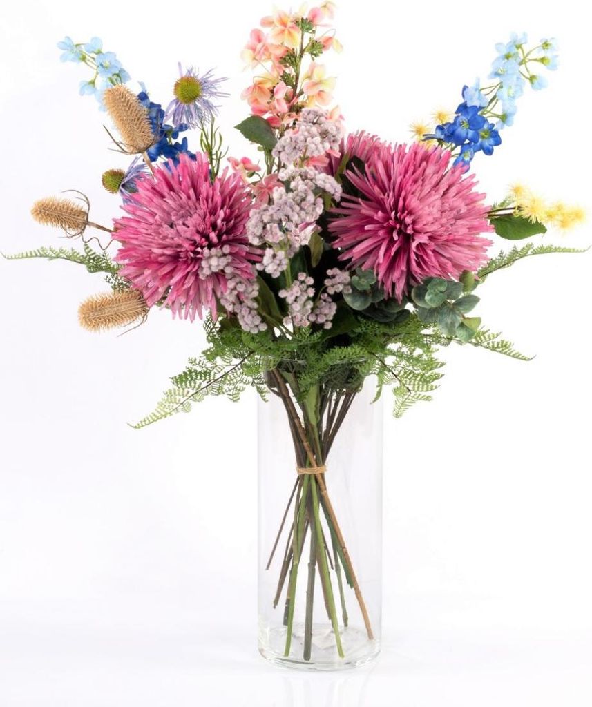 artplants.de Kunst Sommerstrauß LOLANA, Rittersporn, rosa-blau, 80cm, Ø50cm - OHNE VASE - Künstlicher Blumenstrauß