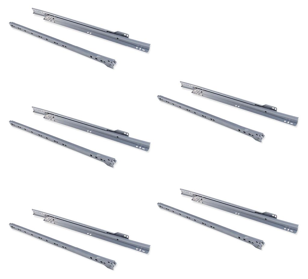 Emuca 5er-Satz Schubladenführungen T30, Drop Locking, Länge 600mm, TeilVollauszug, Stahl, Metallic Grau