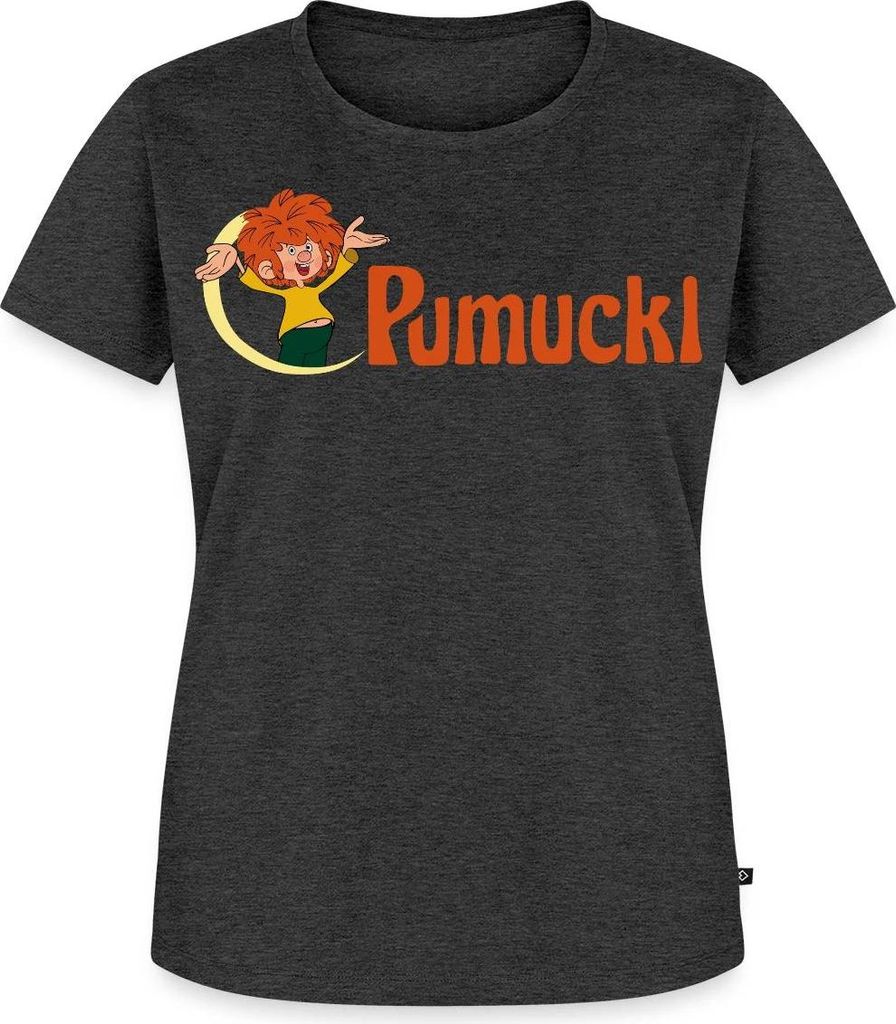 Spreadshirt Pumuckl Mit Frecher Pose Und Logo Schriftzug Frauen Premium T-Shirt, 4XL, Anthrazit meliert