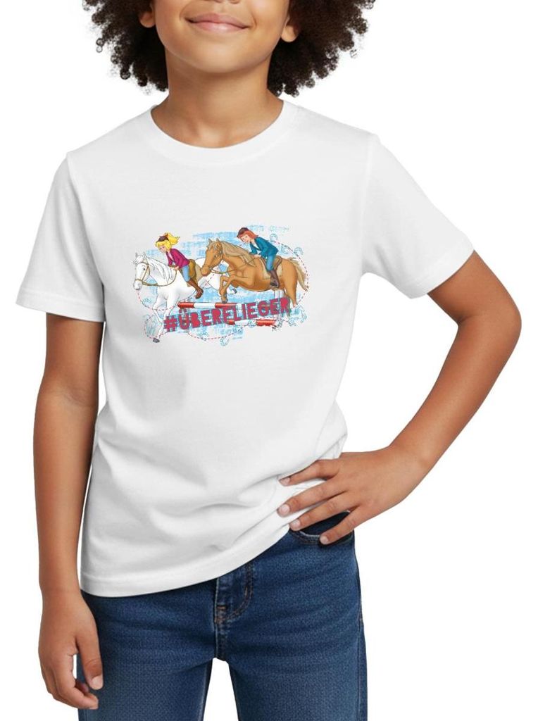 Spreadshirt Bibi Und Tina Pferde Überflieger Springreiten Kinder T-Shirt, 98/104 (3-4 Jahre), Weiß