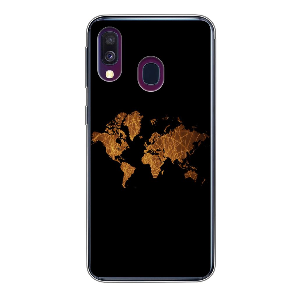 MuchoWow Handyhülle Schutzhülle Hülle für Samsung Galaxy A40 Weltkarte - Schilf - Karte Silikon Softcase Handy Hülle - Handy-Tasche