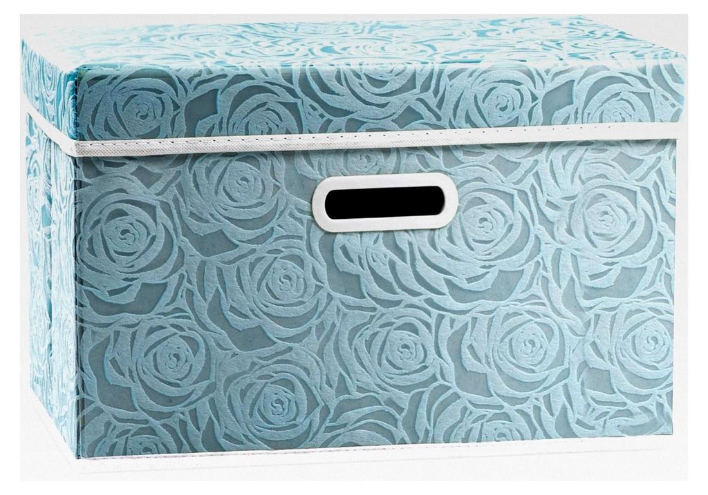 Große Aufbewahrungsbox mit Deckel, Rosenmuster, Stoff, dekorative Stapelboxen, Würfel, faltbare Organizer, Boxen, Behälter, Blau (1 Stück) 43x3...