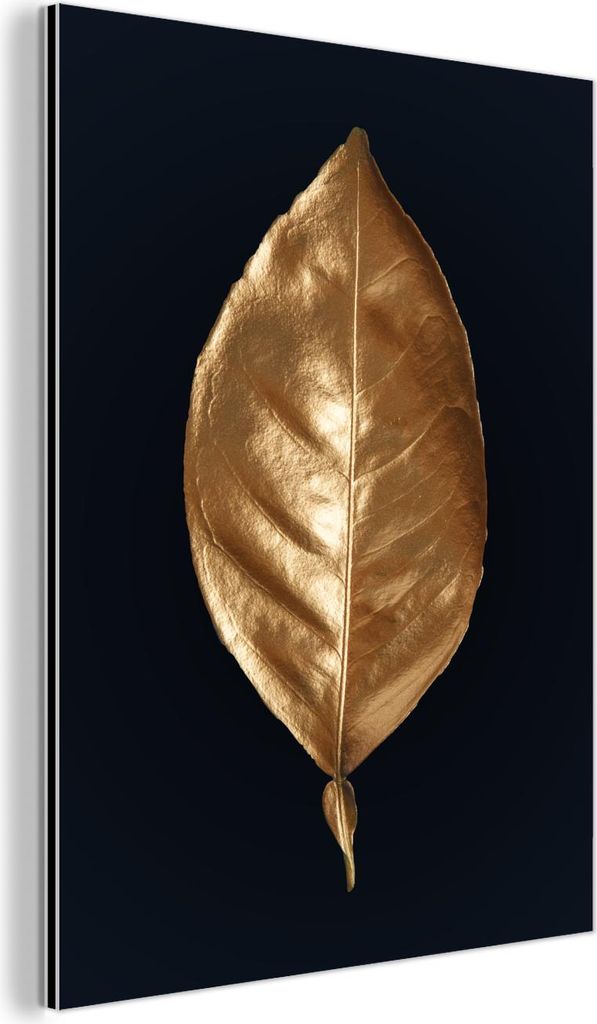 MuchoWow Wanddekoration Metall Metallbild Wandkunst 30x40 cm Blätter - Chic - Gold - Pflanzen - Schwarz MuchoWow Aluminium Gemälde - Bilder