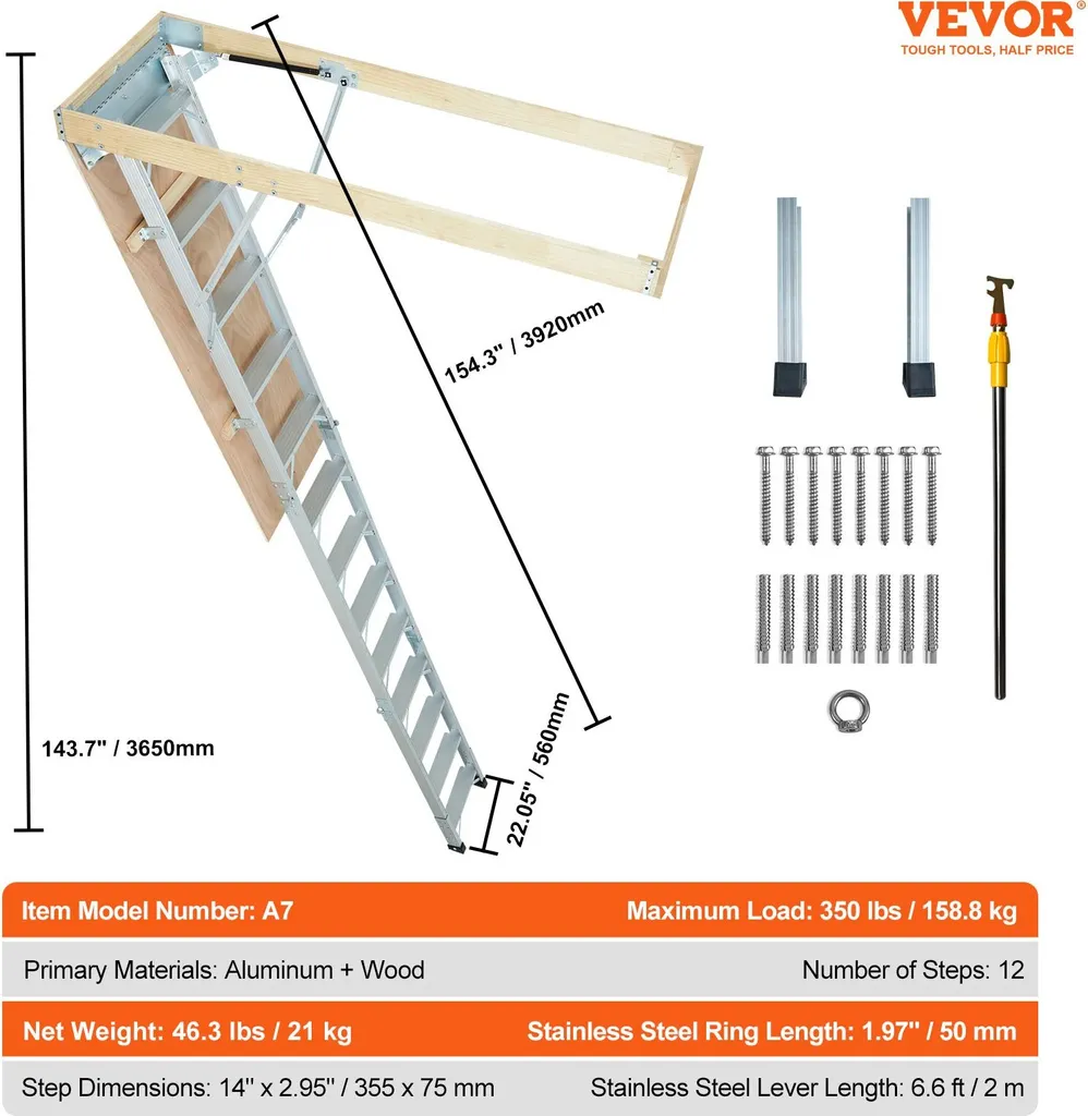 Escabeau de grenier pliable aluminium - Solution gain de place plafond - 7