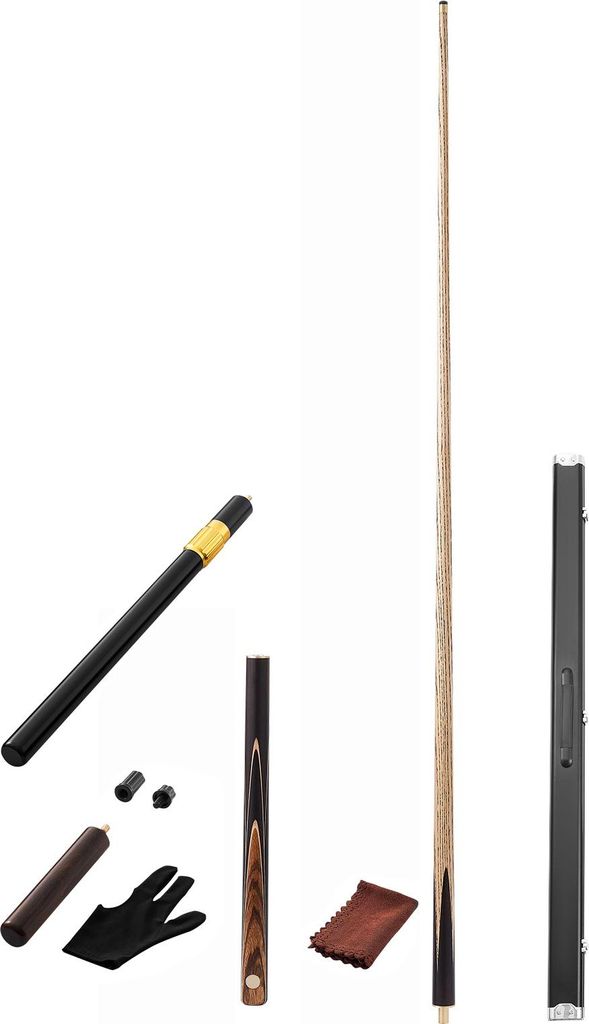 SucceBuy Snookerqueue Billardqueue (1447,8 mm / 540 g) mit Verlängerung, Lederspitze, Aluminiumkoffer & Handtuch, geeignet für Billardtisch, Bar,...