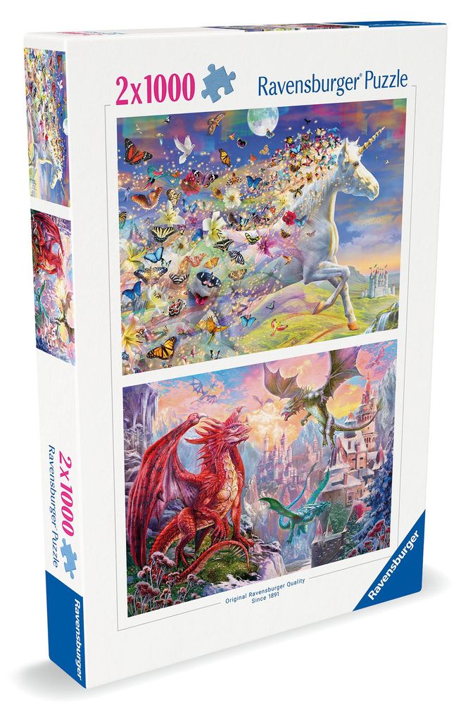 Ravensburger, Einhorn und Drachen, 2x 1000 Teile Puzzle