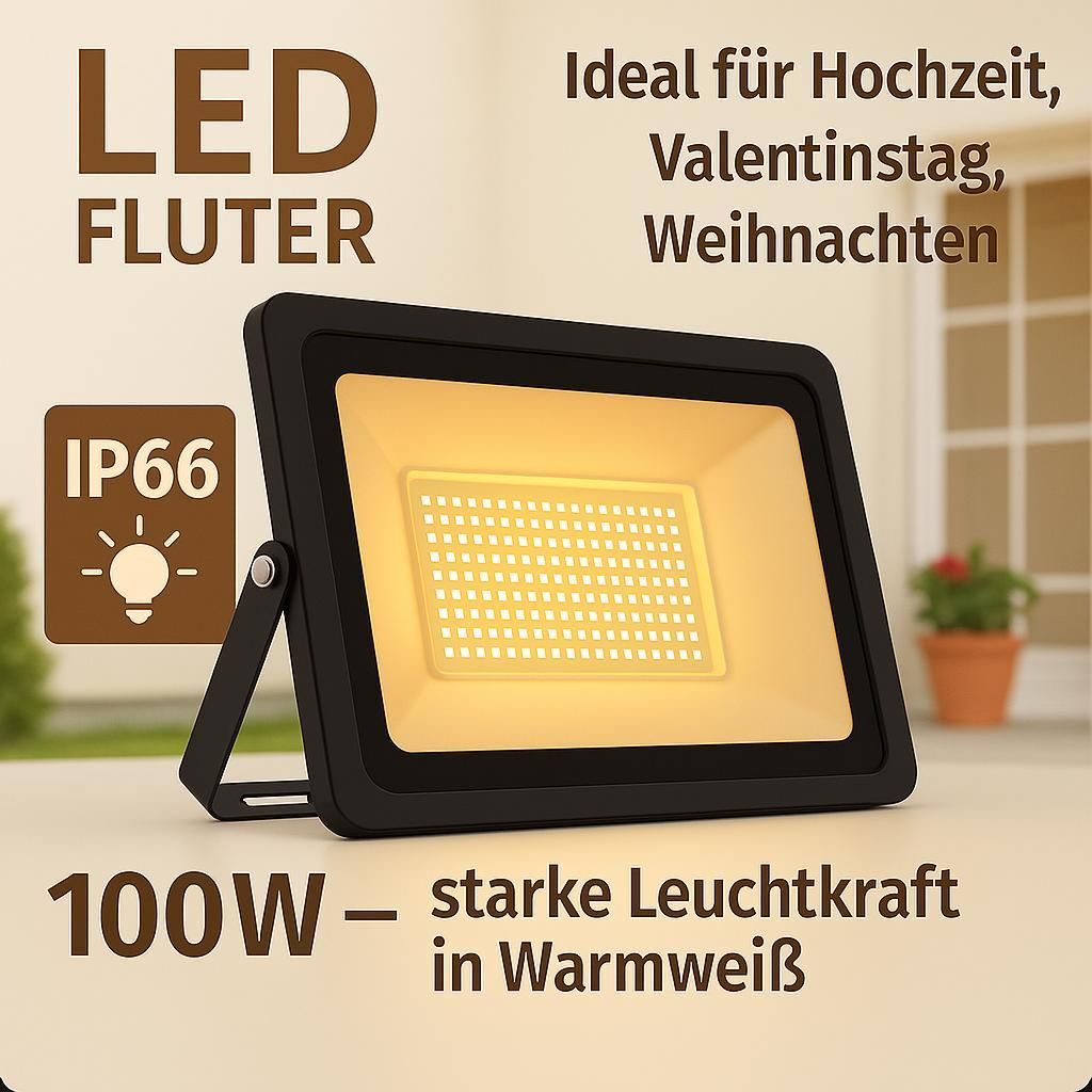 LED Fluter 100W Warmweiß IP66 Außenstrahler Wasserdicht Produktbild 