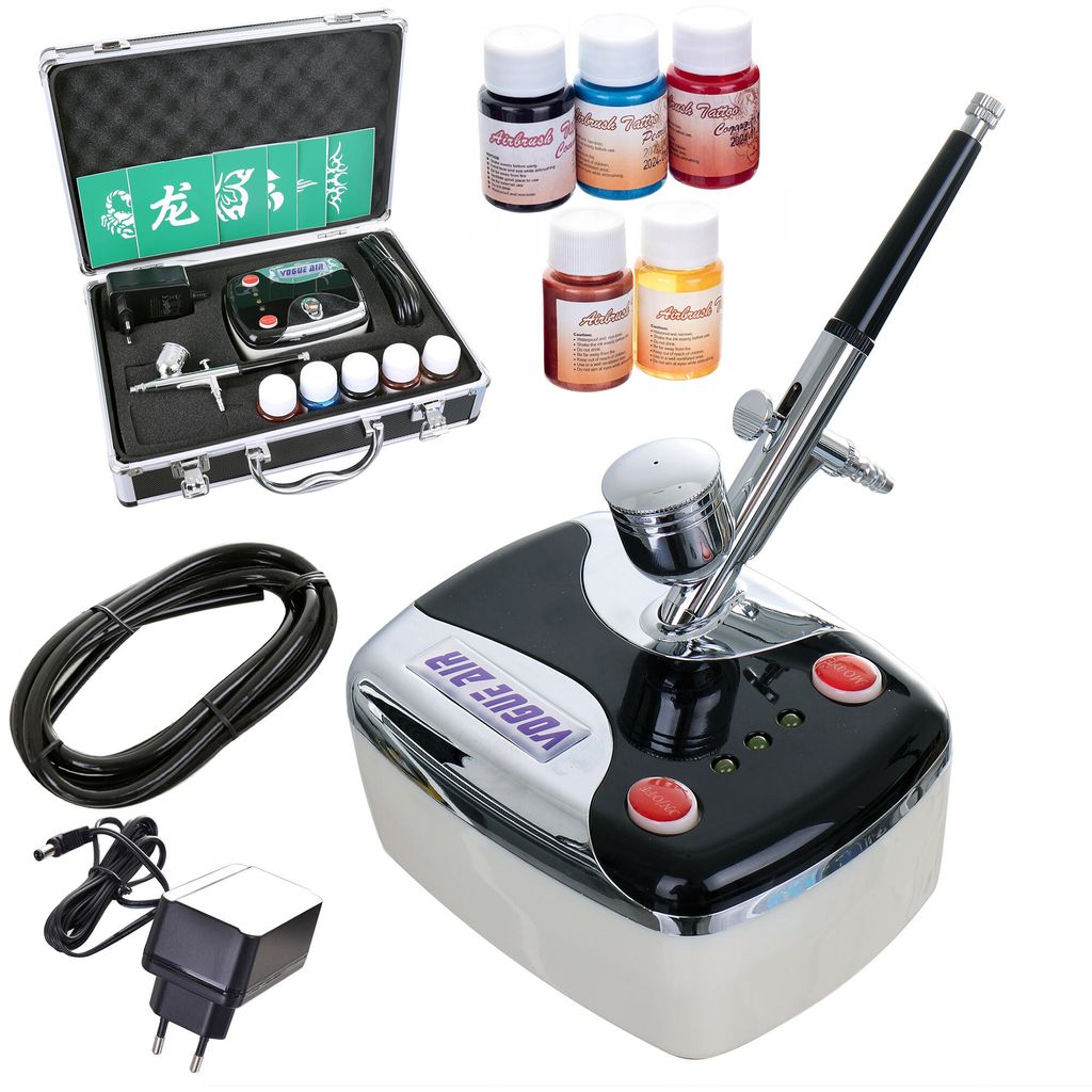 Modellbau Kompressor Airbrush Set Koffer Farben Schablonen Schlauch