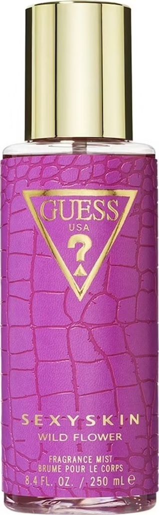 A close-up studio shot of a purple fragrance mist bottle with a gold cap.