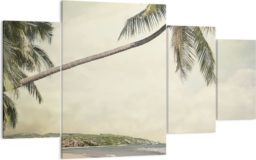 Bild auf Leinwand - Leinwandbild - 4 Teile - Palme Strand Insel - 160x90cm - Wand Bild - Wanddeko - Wandbilder - Leinwanddruck - Bilder - Wanddekor...