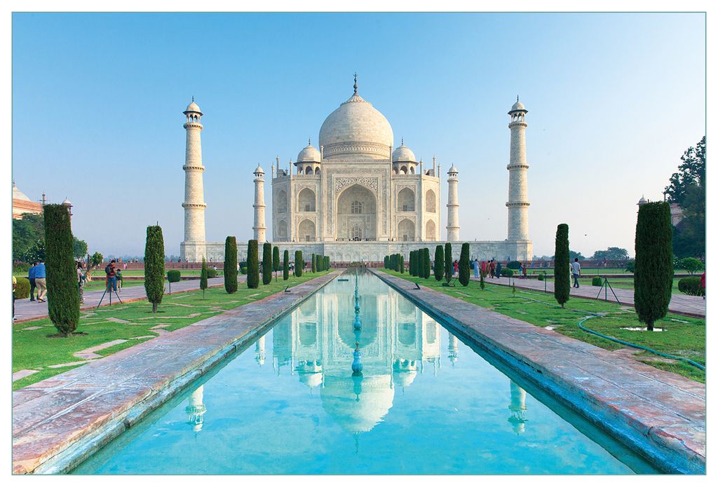Wallario Küchenrückwand aus Glas, Größe: 90 x 60 cm, Motiv: Taj Mahal - Mausoleum in Indien | Spritzschutz | abwischbar | pflegeleicht | in