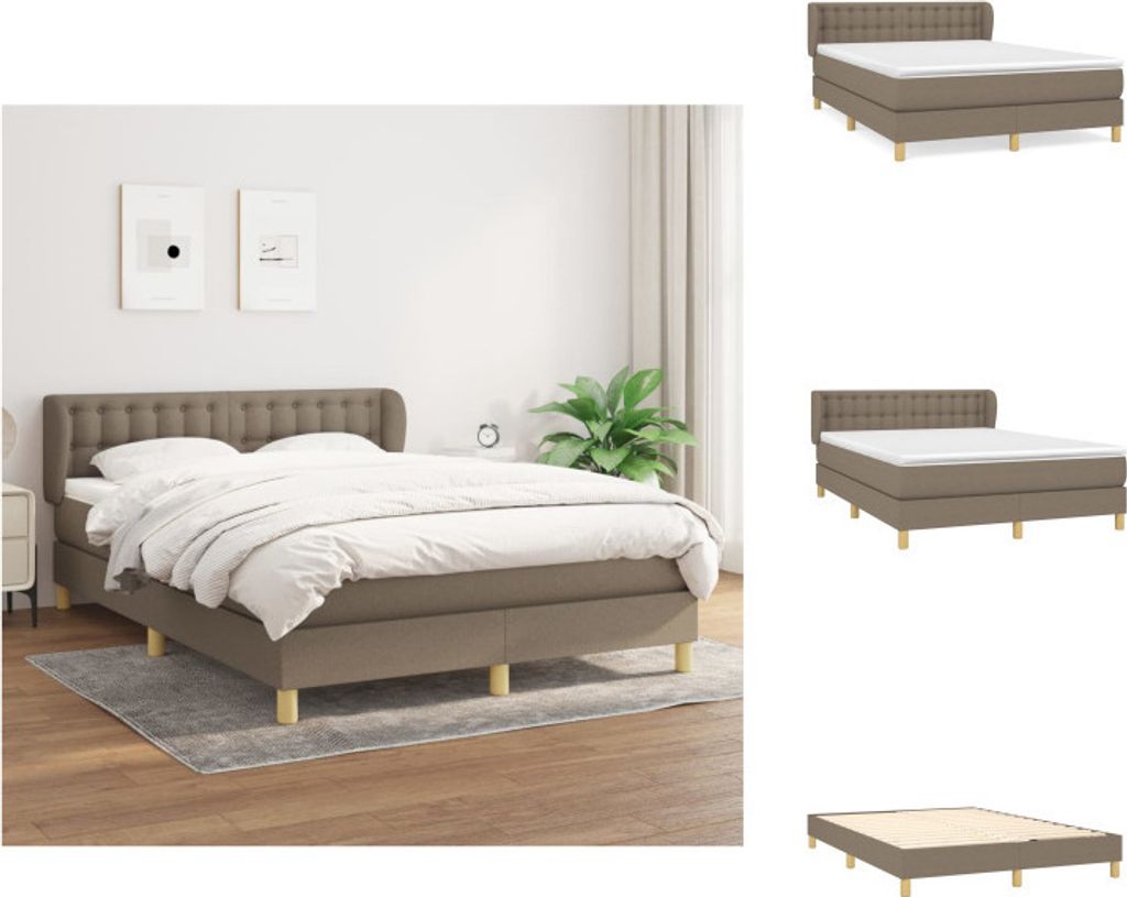 vidaXL Boxspringbett mit Matratze Taupe 140x200 cm Stoff - Betten & Bettgestelle