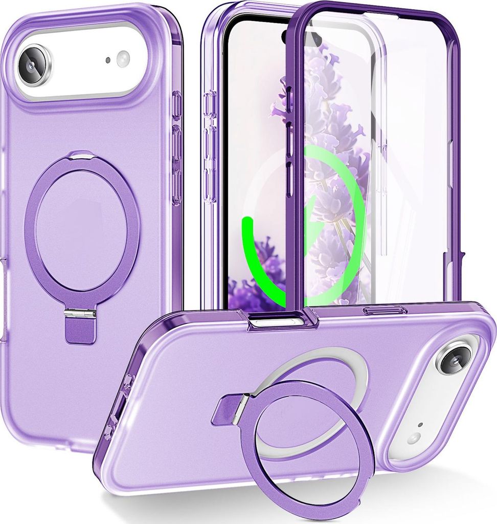 Für Apple iPhone 17 Air Frosted Skin Feel MagSafe Ring Halterung 360-Grad Hülle Lila