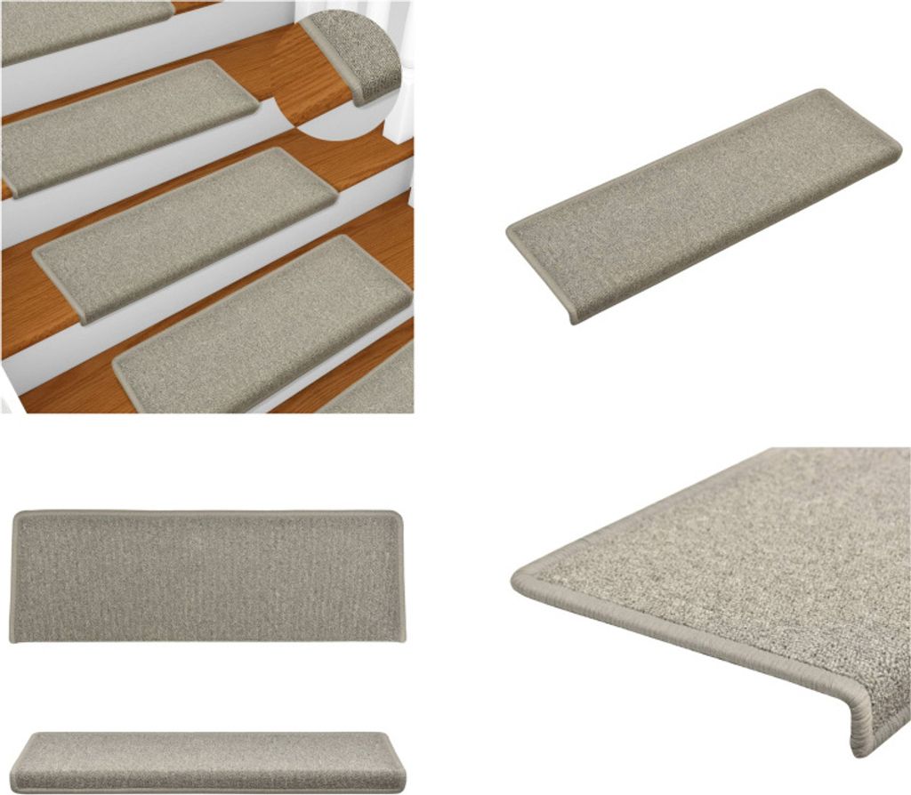 vidaXL Teppich Treppenstufen 15 Stk. 65x21x4 cm Hellgrau - Stufenmatte - Stufenmatten - Treppenmatten - Treppenstufenmatten