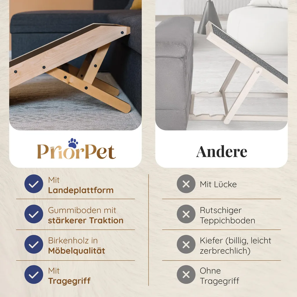 Rampe chien bois bouleau 18-53 cm avec insert antidérapant et plateforme - 6