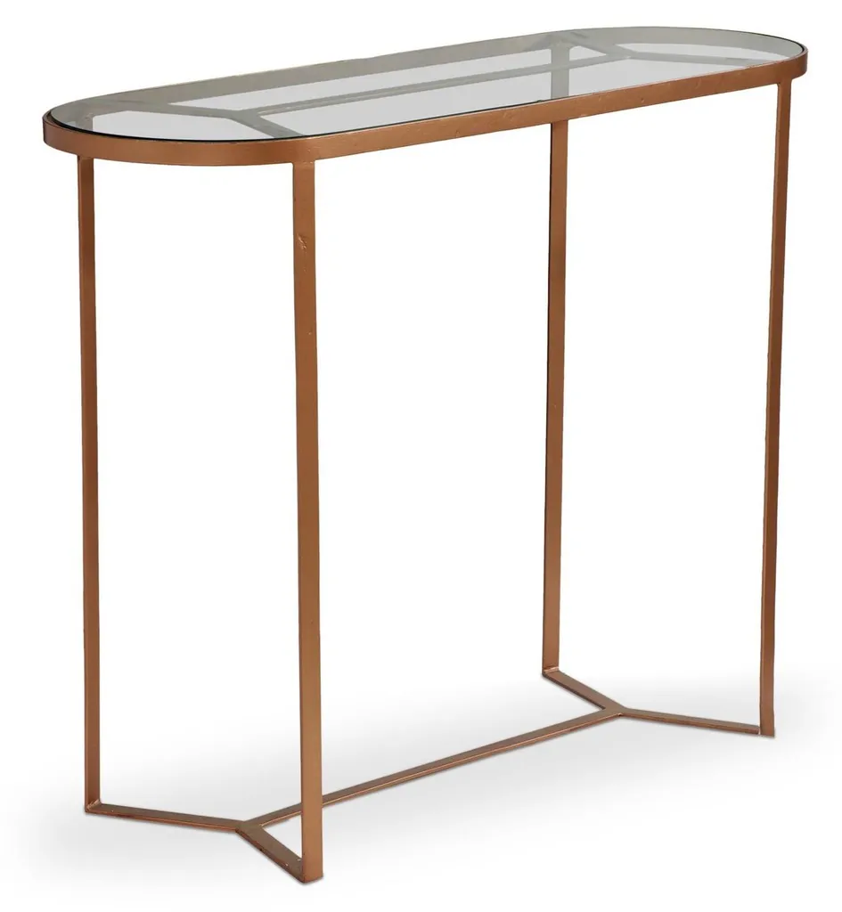 Console Entrée Gain de Place en Verre et Cuivre pour Déco Contemporaine