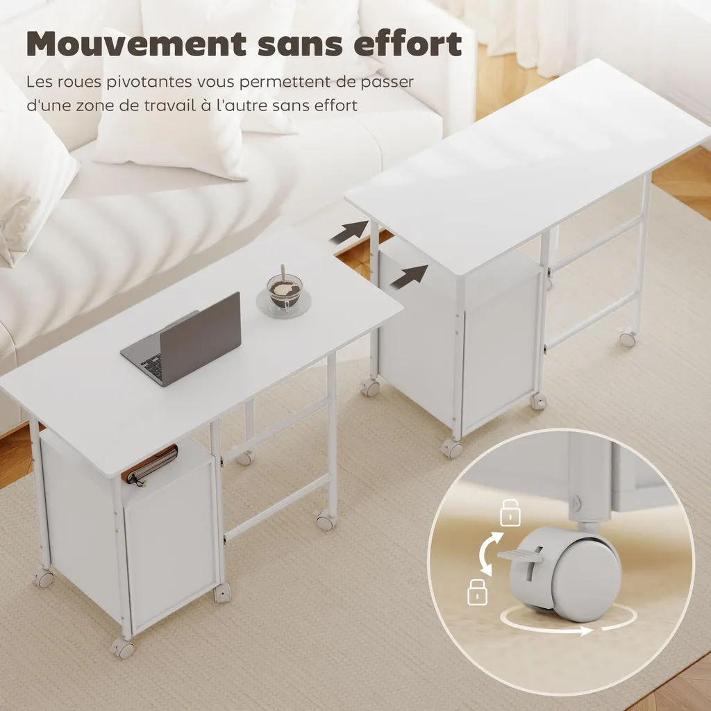 Bureau de télétravail pliable blanc idéal pour chambre ou petit studio - 6