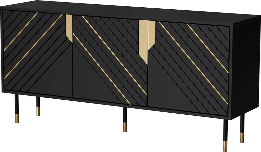 Enfilade Noire Cossogno 154cm : Grand Volume de Rangement 2 Étagères
