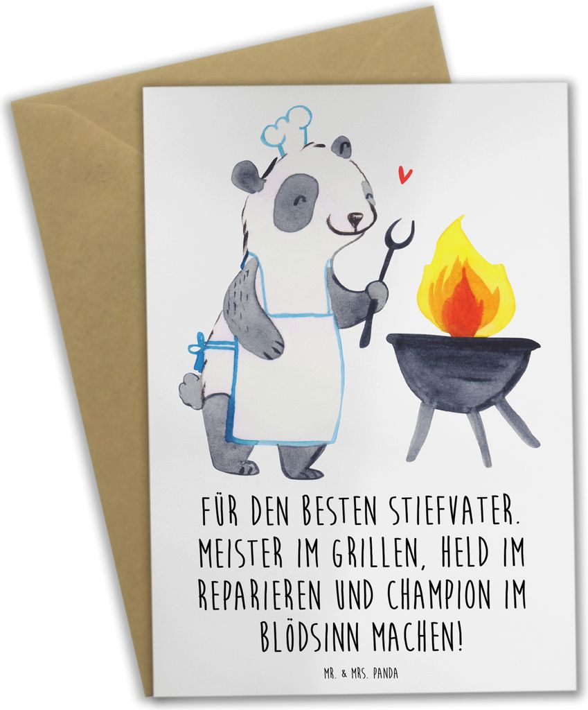 Mr. & Mrs. Panda Grußkarte Bester Stiefvater - Weiß - Geschenk, Geschenke, einzigartige Designs, einladungskarten, persönliche Erinnerungen, Sti...