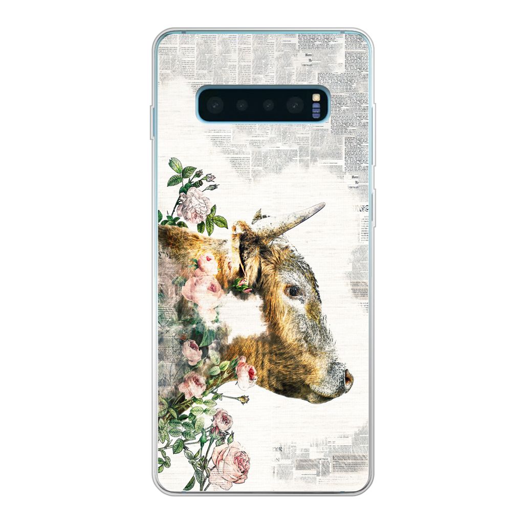 MuchoWow Handyhülle Schutzhülle Hülle für Samsung Galaxy S10 Lite Schottischer Highlander - Farbe - Blumen Silikon Softcase Handy Hülle - Sc...
