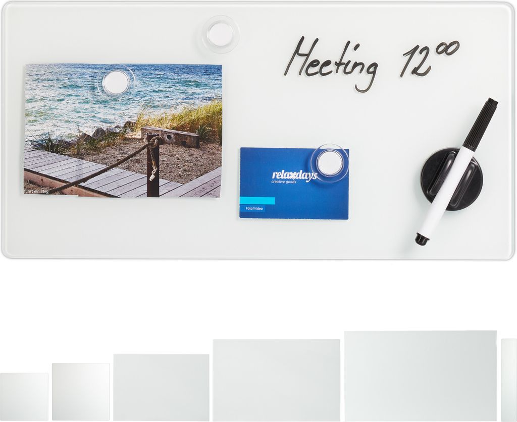 Lavagna magnetica in vetro Relaxdays, 20x40 cm, 3 magneti, Immagine del prodotto 