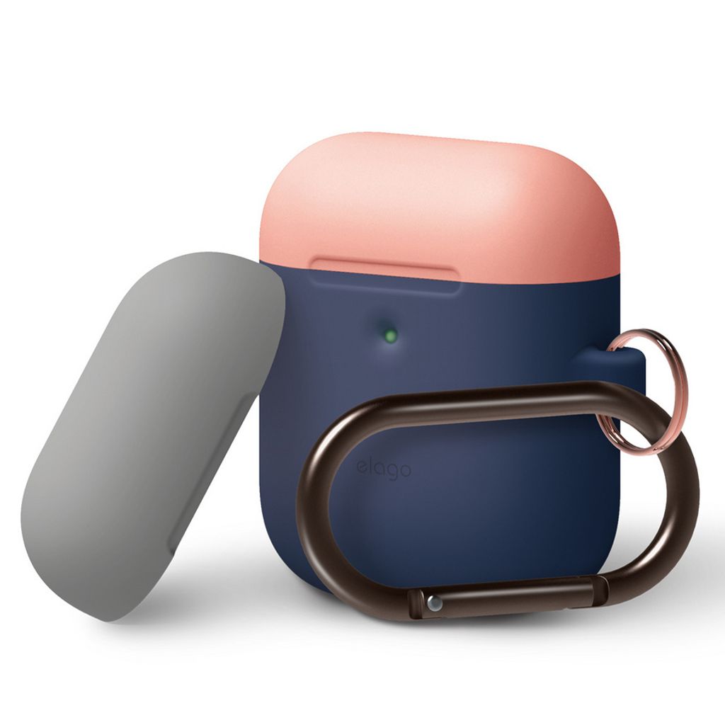 Elago Duo Hang Kabelloses Ladecase für AirPods 2 / AirPods 1 Body-Jean Indigo / Top-Peach und Grey