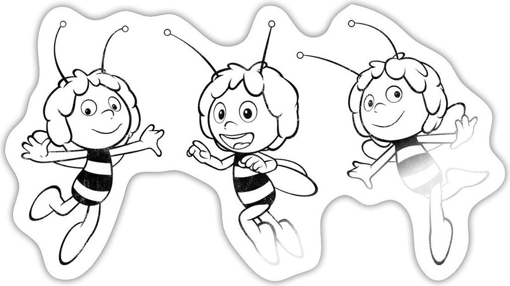 Spreadshirt Biene Maja Freudig Line Art Sticker Aufkleber, 10 x 10 cm, Weiß glänzend