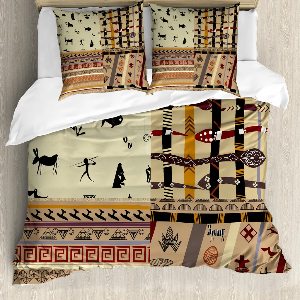 Set Copripiumino Etnico ABAKUHAUS 200x200 cm - Design Tribale Beige