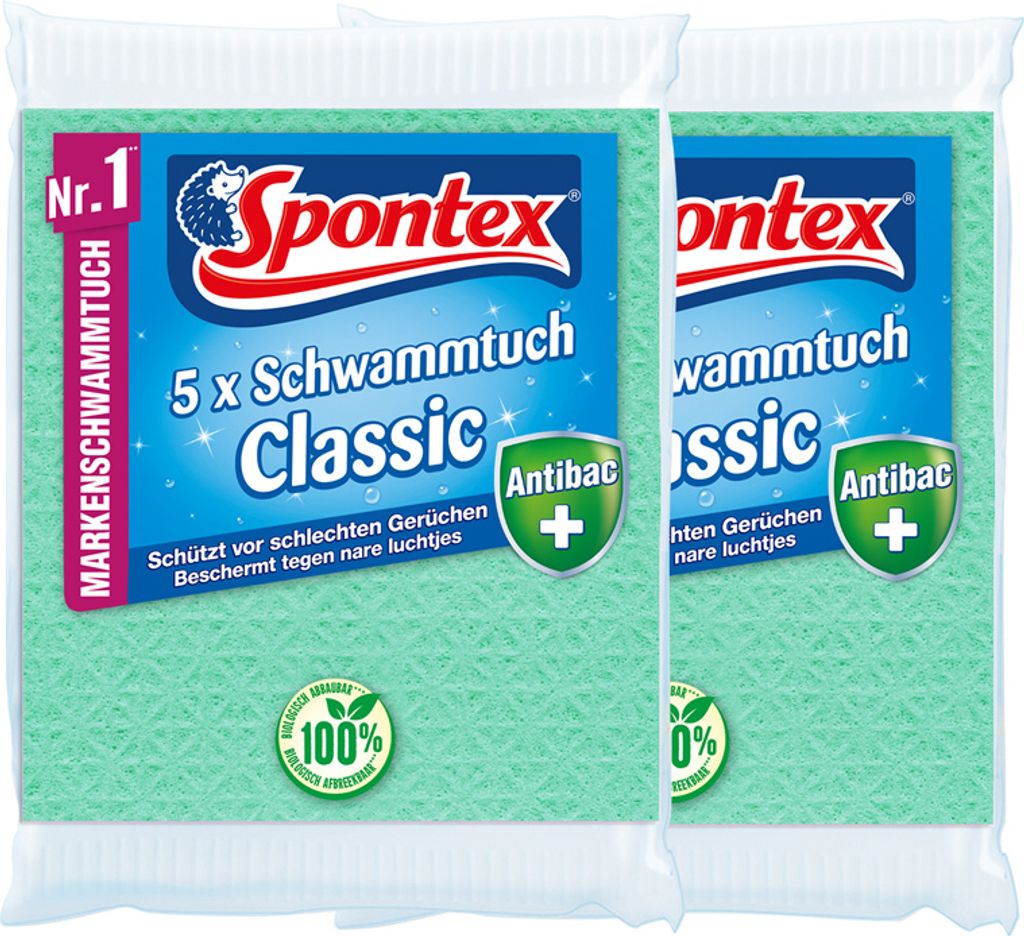 Spontex - 2er Set Schwammtuch Classic Antibakteriell - Inhalt jeweils 5 Stück
