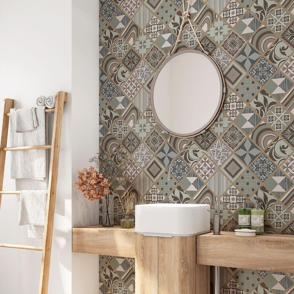 Klebefolie für Badezimmer - Lumaléa - Zementfliesenmotiv - Klebefolie + MAT-Schutz - 90 x 90 cm