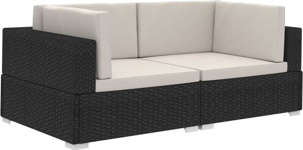 Ecksofas 2 Stk. mit Auflagen Poly Rattan Schwarz