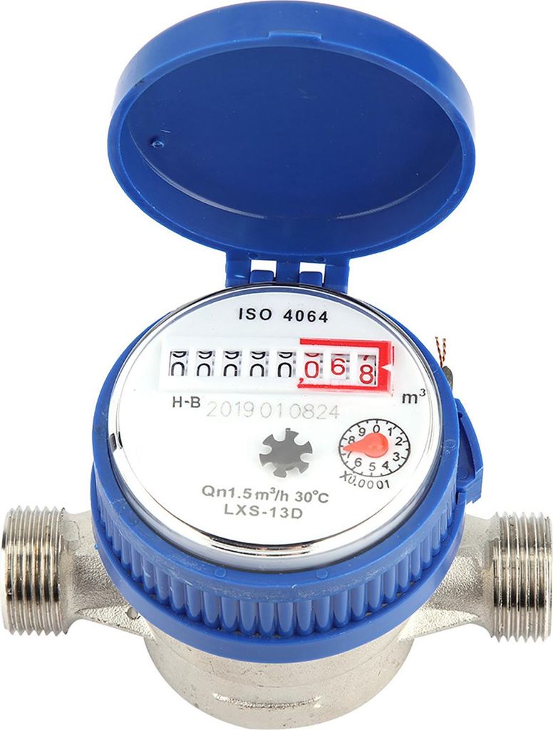 Mechanischer Wasserzähler aus Kupfer, 1,5 m³/h, 0–40 °C, 15 mm (1/2 Zoll) Durchflussmesser