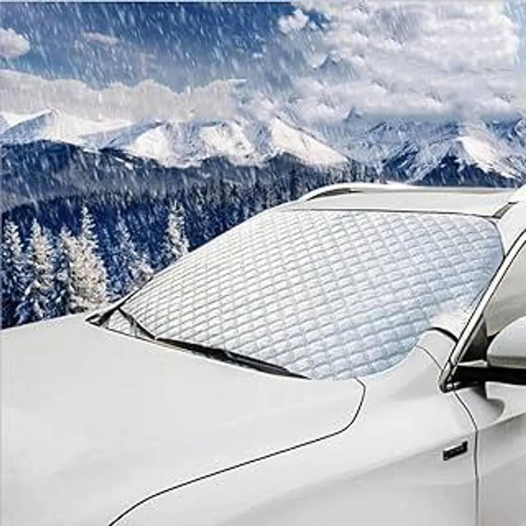Magnetico Copri Parabrezza Auto Ghiaccio,Telo Parabrezza Auto antigelo Pieghevoli con Copertura per Specchietto e 9 Magneti,Antigelo,Resistente a Neve,Polvere, Raggi UV,per Maggior Parte dei Veicoli
