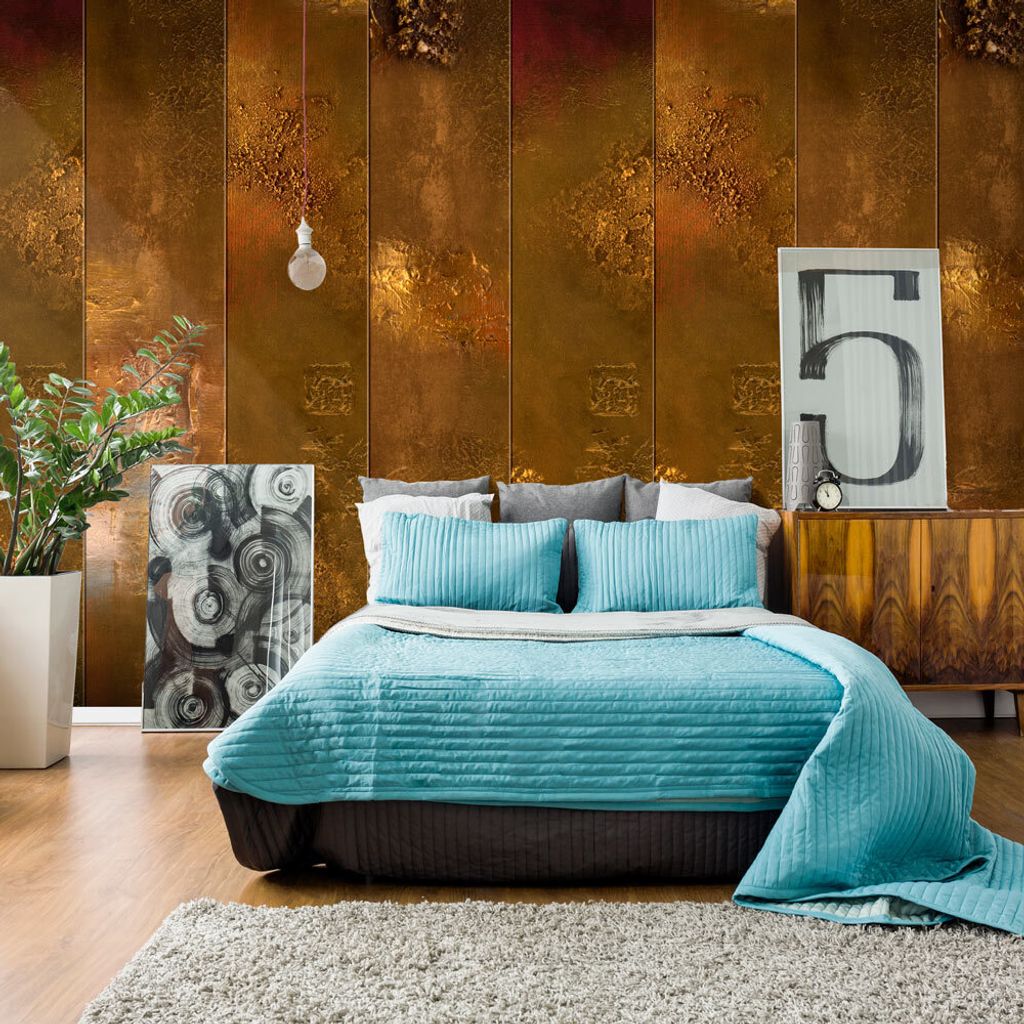 PURO TAPETE - Realistische Tapete ohne Rapport und Versatz 10m Vlies Tapetenrolle Wandtapete modern design Fototapete - Textur gold - wie gemalt f-...