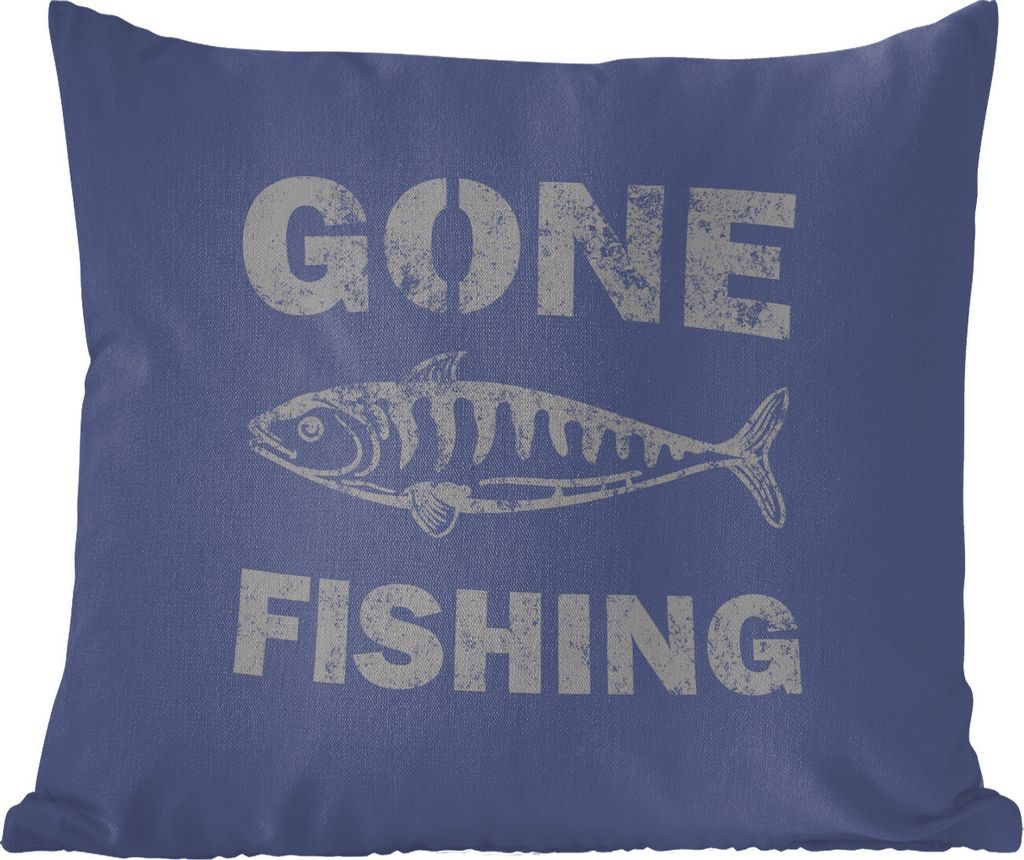 MuchoWow Zierkissen Sofakissen Wohnzimmer Dekokissen 60x60 cm Jahrgang - Fisch - Text - Sitzfläche - Foto Polster