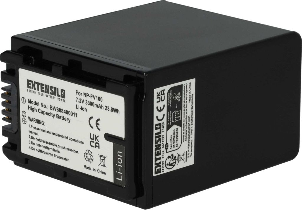 EXTENSILO Akku kompatibel mit Sony DCR-DVD910E, DCR-HC18E, DCR-HC20E, DCR-HC19E, DCR-DVD92E, DCR-HC16E, DCR-HC17E Kamera (3300 mAh, 7,4 V, Li-Ion)