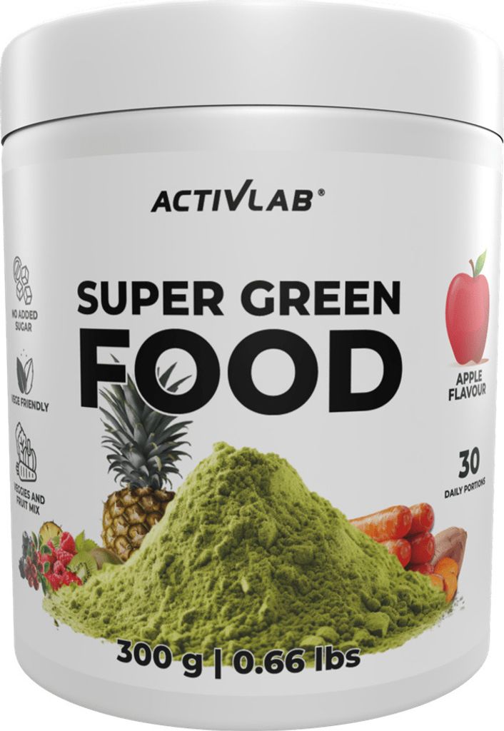 Activlab Super Green Food Spirulina Chlorella 300 g, Apfel, 30 Tagesportionen, Vitamine, Detox, Energie, natürliches Supplement