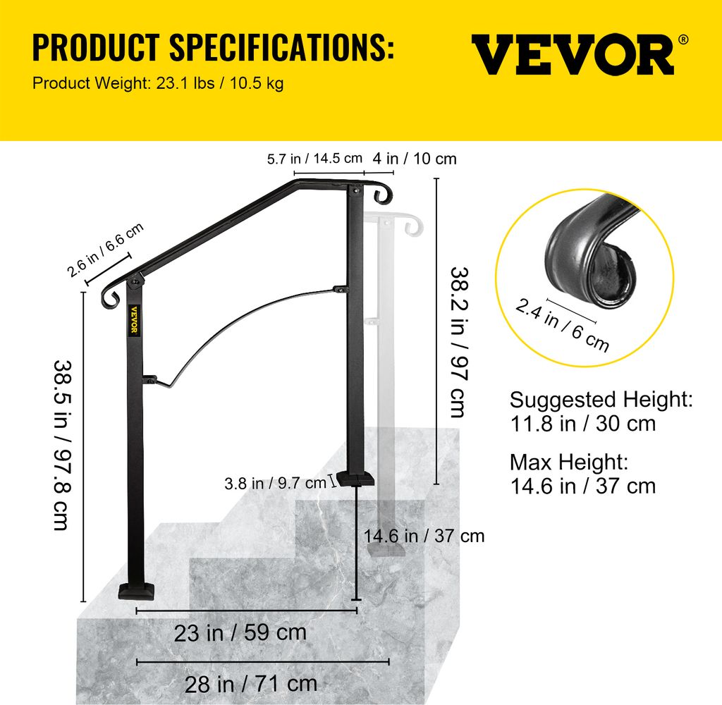 VEVOR Treppengeländer Schwarz Schmiedeeisen Handlauf Produktbild 7