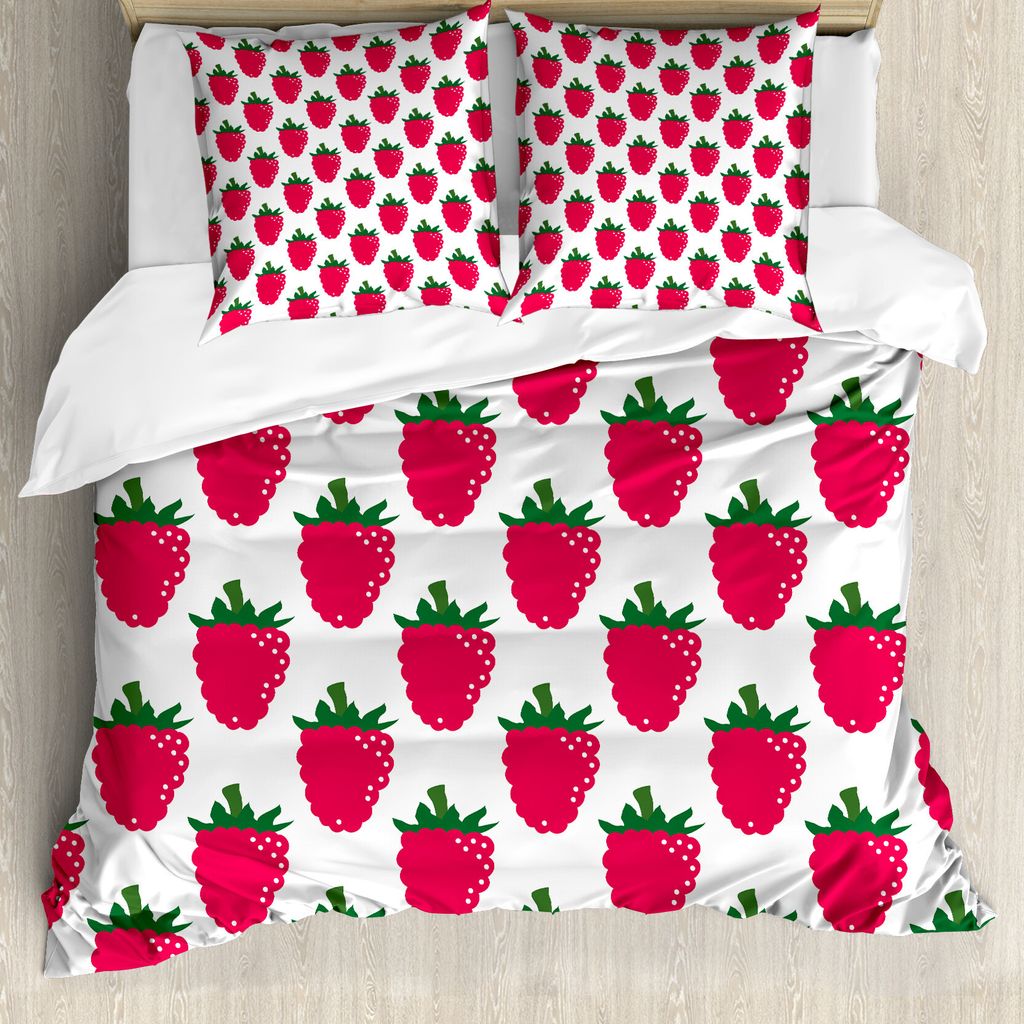 ABAKUHAUS Obst Bettbezug Set für Einzelbetten, Repetitive Himbeeren Entwurf, Milbensicher Allergiker geeignet mit Kissenbezug, 155 cm x 220 cm - 8...