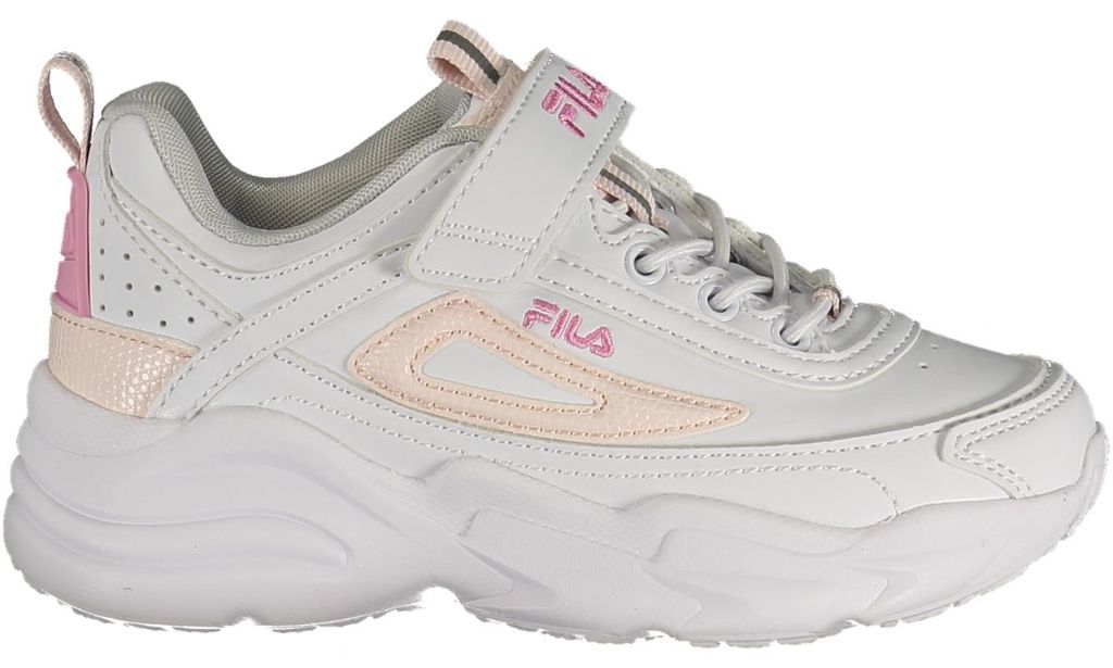 Weißer Kindersportschuh mit Klett, rosa Details & Fußbett