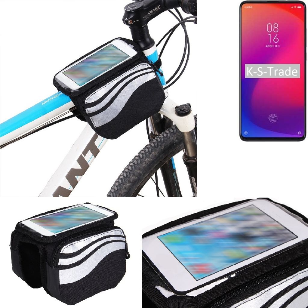 K-S-Trade Rahmentasche Fahrrad-Halterung kompatibel mit Xiaomi Mi 9T Pro Rahmenhalterung Fahrrad Handyhalterung Fahrradtasche Handy Smartphone