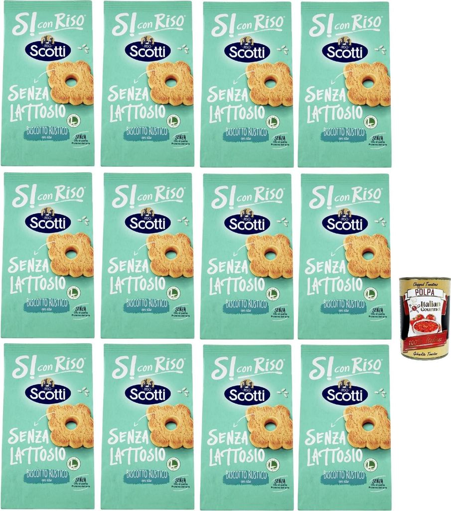 Si con Riso - Biscotto Rustico con riso - Reiskeks, rustikal, Laktose -freie und palmenfreie Kekse, Lactose -free biscuits 12x 200 g + Italian Gour...