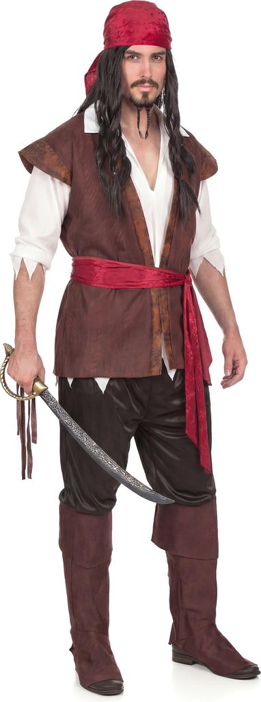 Costume da pirata malvagio bucaniere marrone-bianco-rosso - Immagine del prodotto 